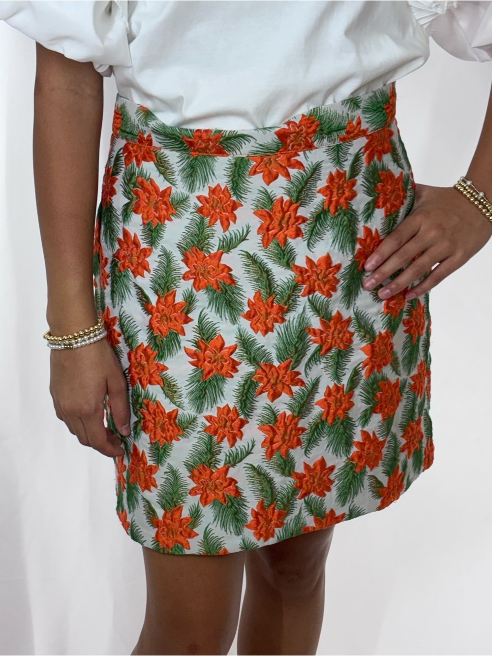 Tropical Vibrant Flower Mini Skirt Orange Green Blue iridescent Size 6